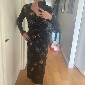 Black Velvet and Floral Long Sleeved Dress - & Other Stories